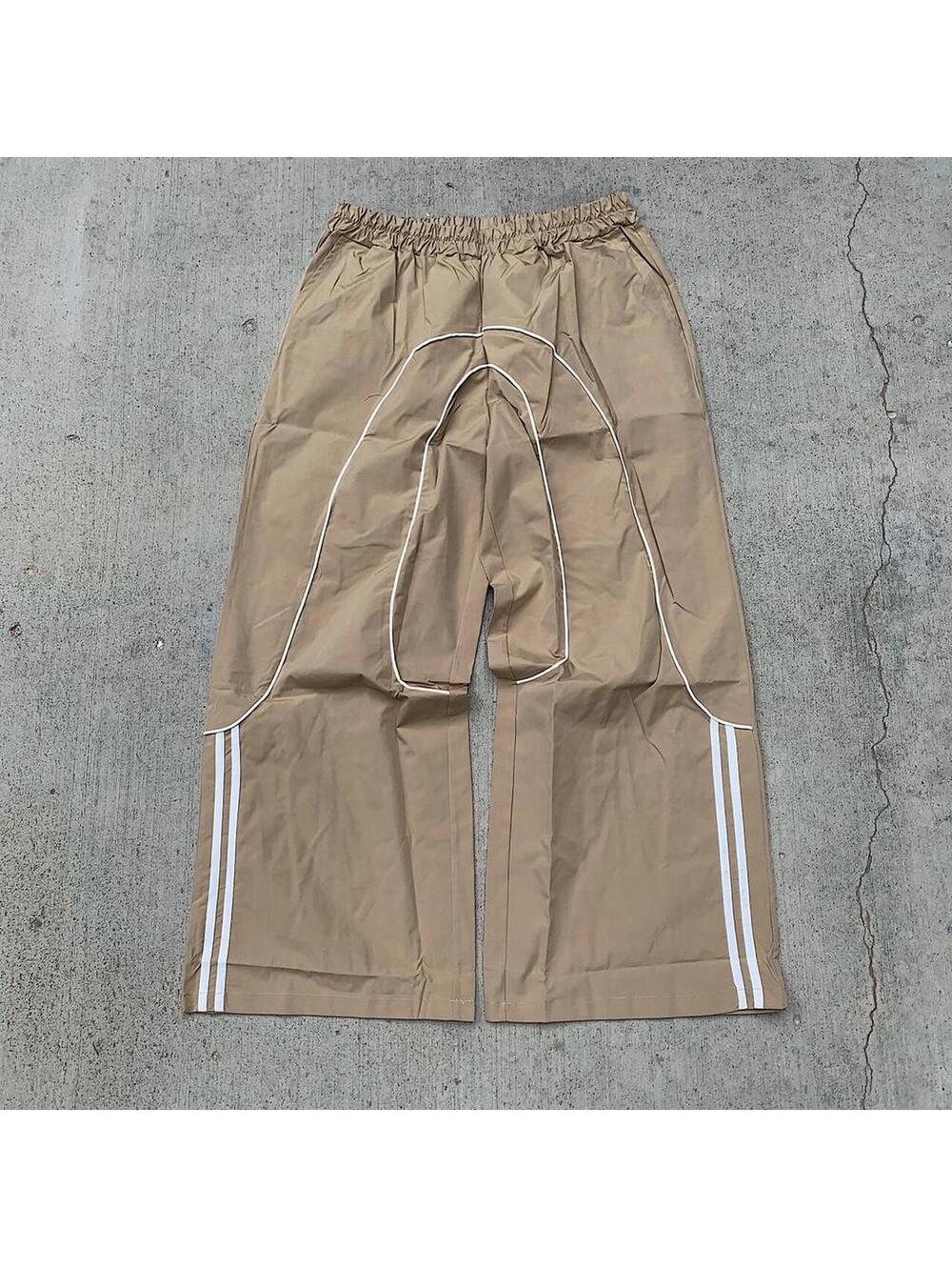 Streetwear super Baggy Y2K vintage style khaki track pants with white stripes - Picture 4 of 8